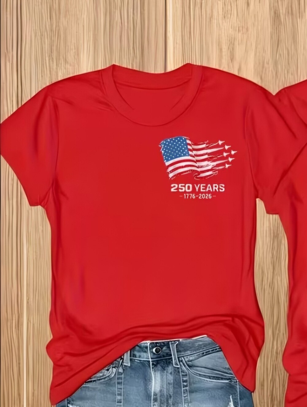 Men's/Unisex Red Patriotic Graphic Tee - 250 Years Design 100% Cotton